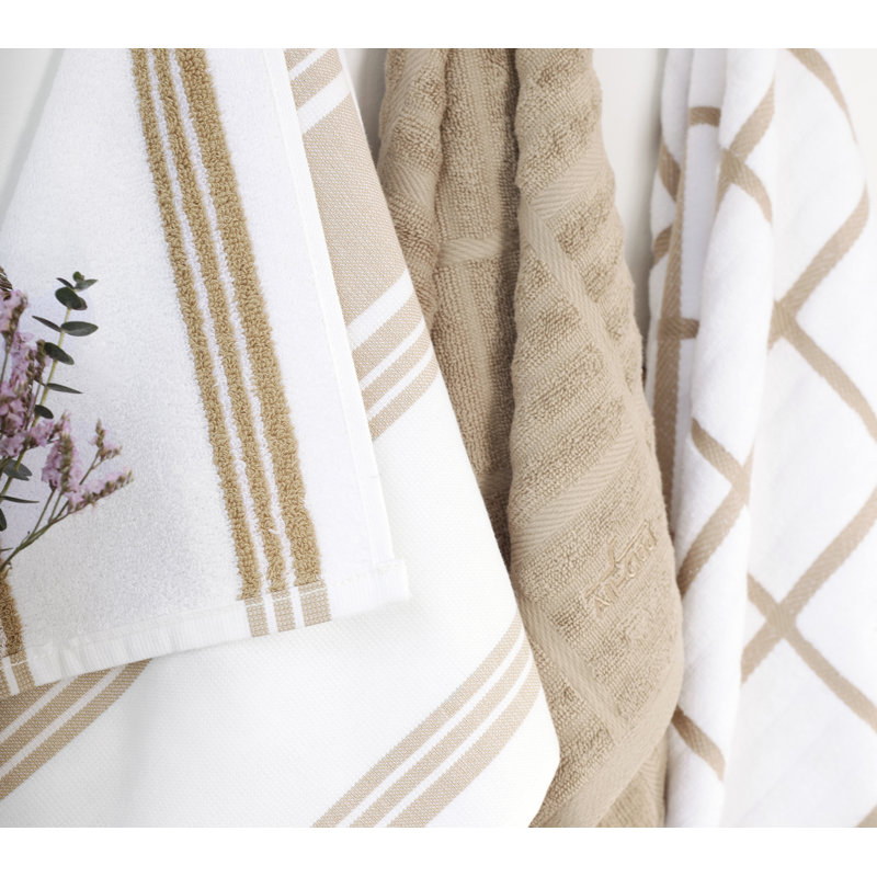 All-Clad Dual Striped Tea Towel, Cappuccino
