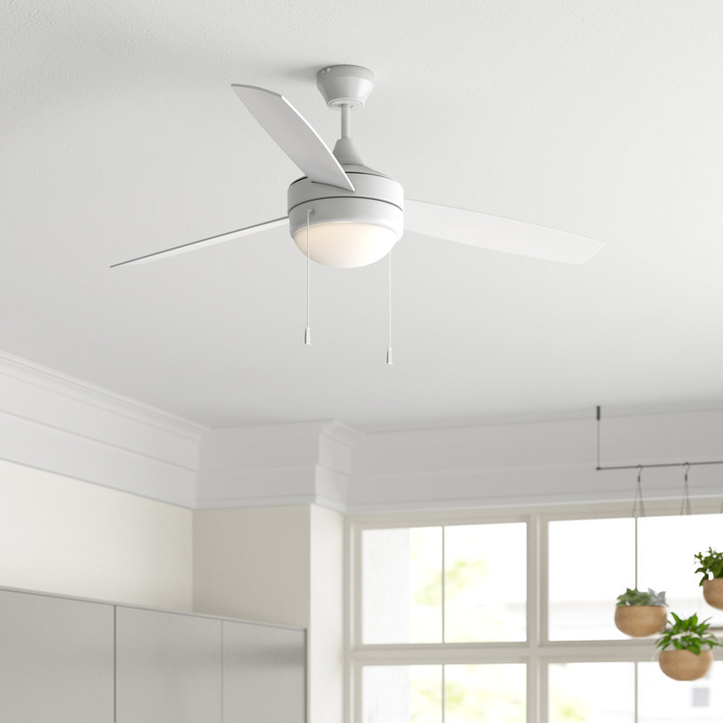 Ventilateur de plafond à 3 pales 52 pales 52 po avec chaîne de traction et ensemble d'éclairage inclus, Blanc