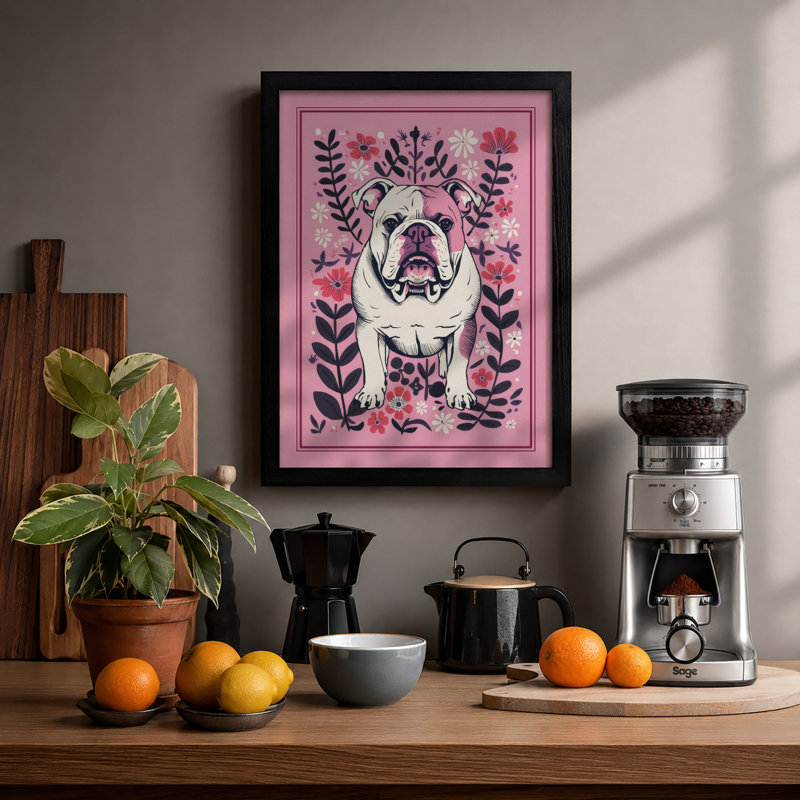 Bulldog in Bloom Eclectic - Framed Print, A2 - 59.4 x 42.0 cm, Black