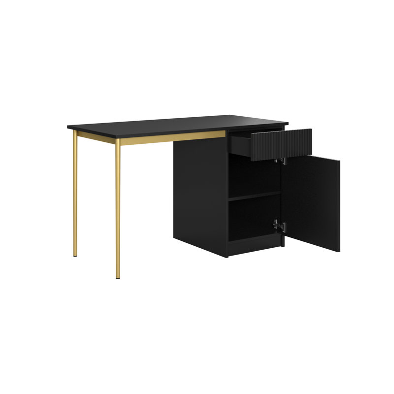Alfaretta Metal Base Computer Desk, Black/Gold