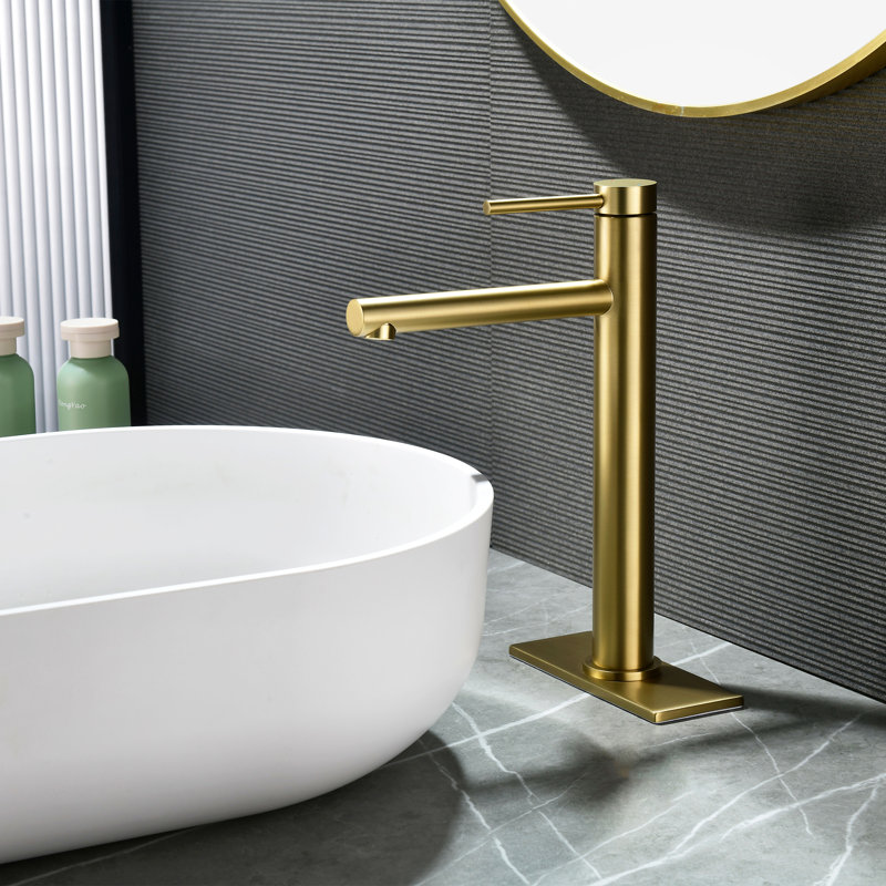 Deck Mounted Single Hole Single Handle Vessel Sink Faucet, Brushed Gold