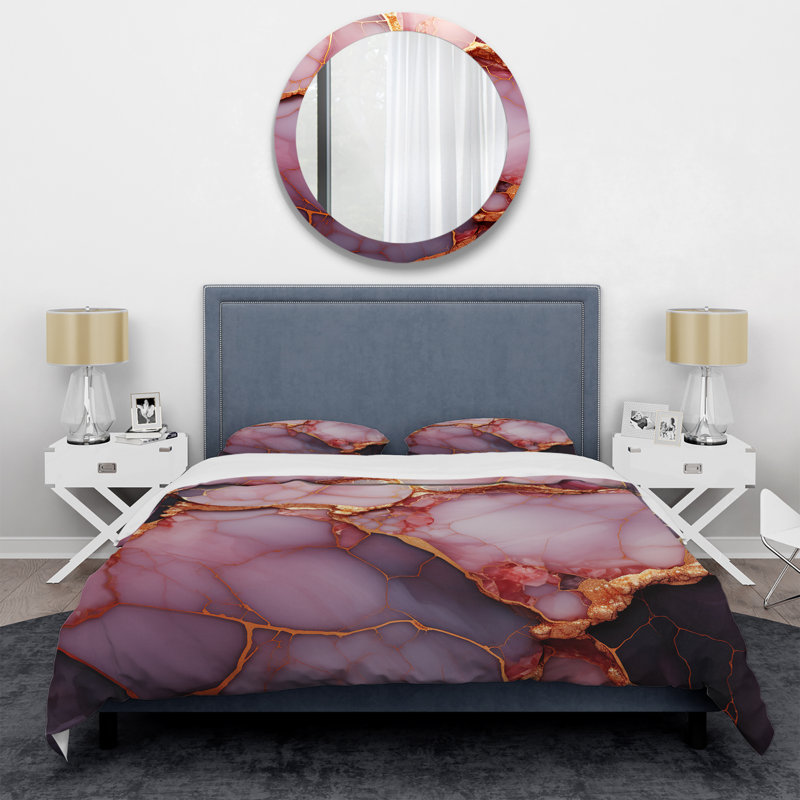 Ensemble de housse de couette en marbre doré et rose Essence I, Housse de couette pour grand lit et 2 taies décor