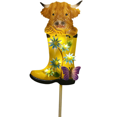 33" Solar Iron LED Cow & Boot Stake