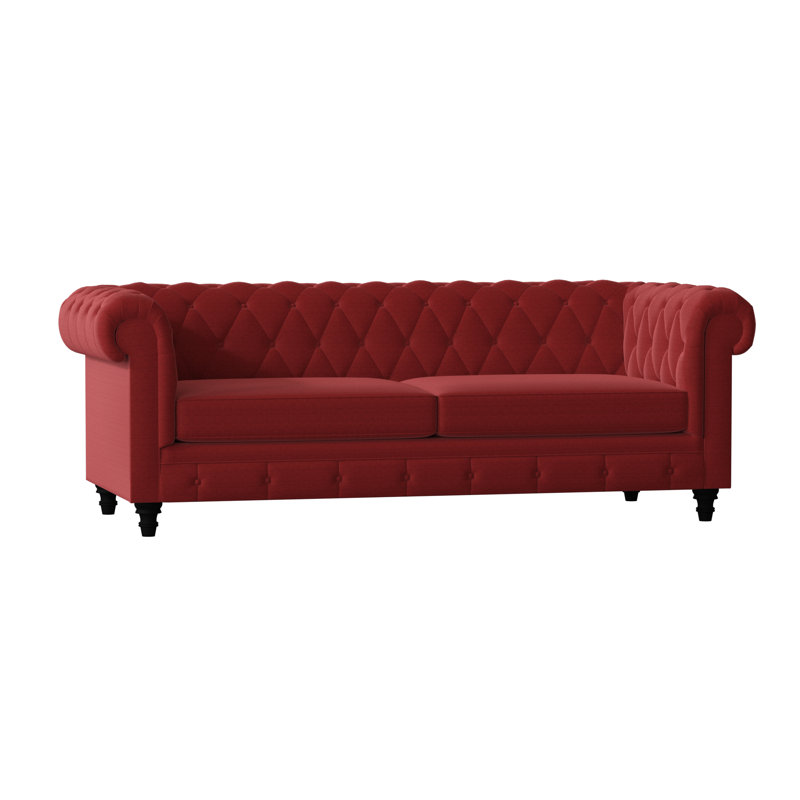 Canapé Chesterfield à accoudoirs roulés, Rouge Marlow, 60 pouces, Naturel