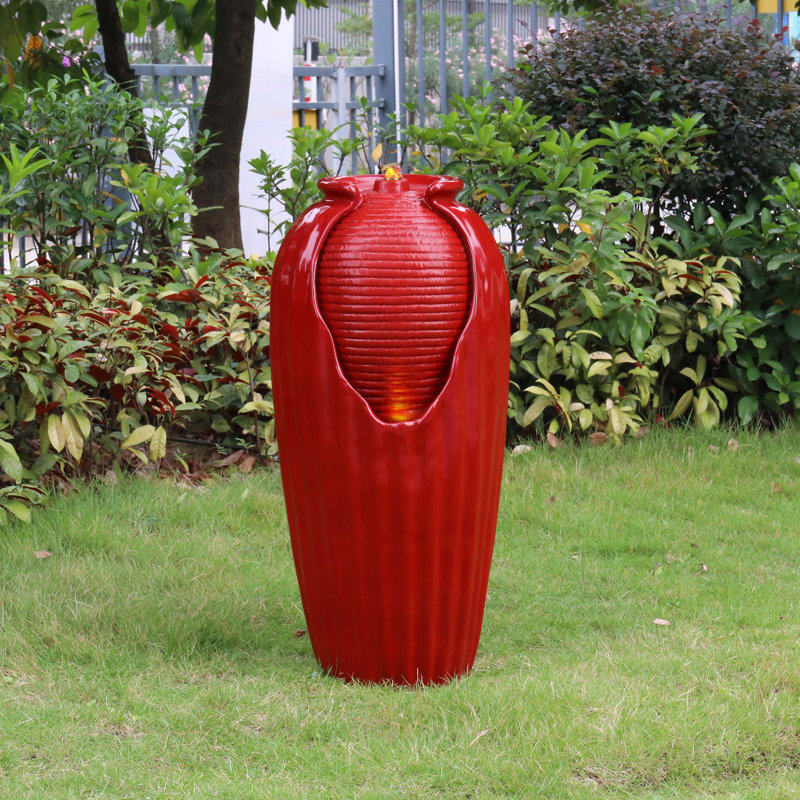 Fontaine contemporaine d'extérieur à DEL 32 po Caetano Home, Rouge