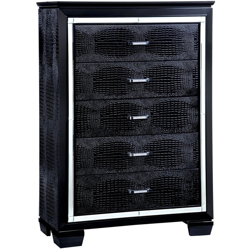 1 pièce, commode crocodile style contemporain, poignée en croûte de diamant, queue d'aronde anglaise, 5 tiroirs, finition miroir noir de 3 m