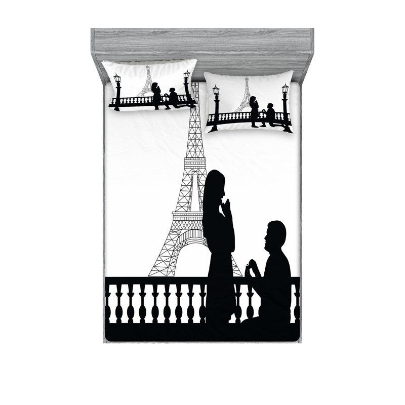 Ensemble de draps et taies décoratives noir et blanc Ambesonne, Ensemble de draps pour très grand lit californien