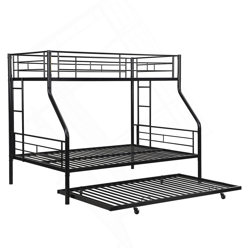 Lit simple superposé au dessus d'un lit double avec lit gigogne en métal, aucun sommier requis, assemblage facile