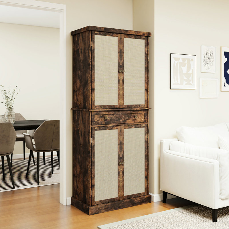 Armoire de rangement avec 4 portes et 1 tiroir, capacité de 210 lb, conçue, résistante, résistante à l’usure, résistante aux égratignures, résistante aux égratignures, à tablettes réglables, à charnière en métal à 180 po et à l'épreuve des rayons du soleil, sans bavures, à 180 °