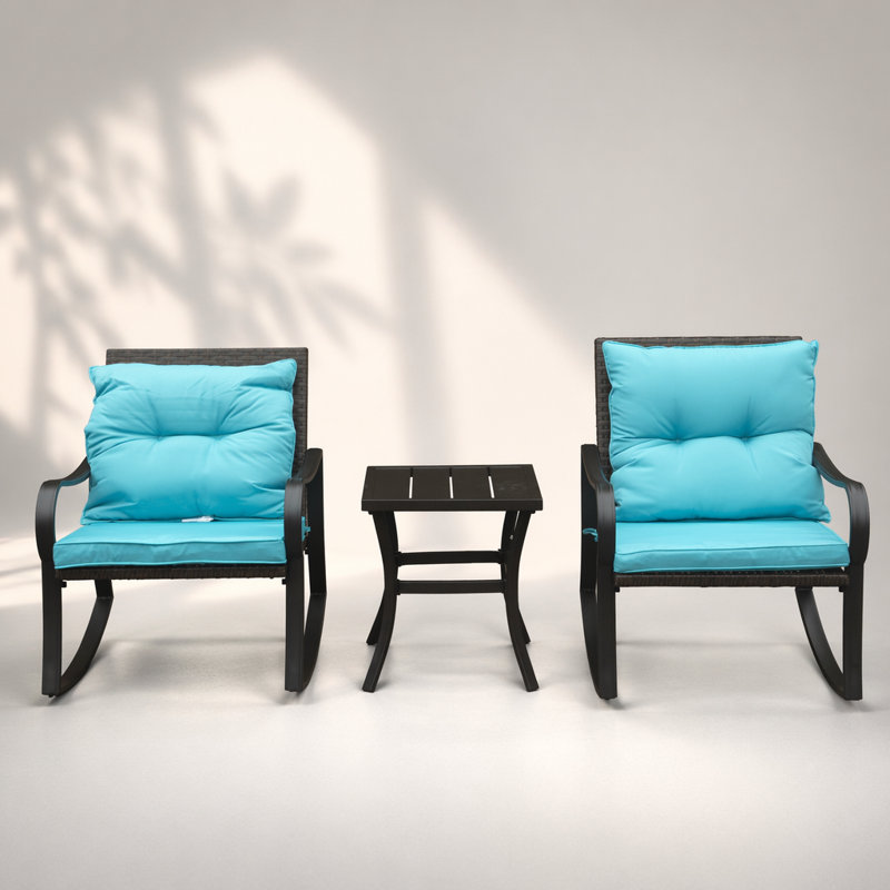 Ensemble de conversation de terrasse en métal durable pour 2 personnes avec coussins confortables et osier résistant aux intempéries