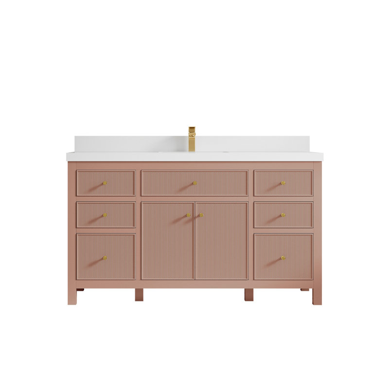 Sonoma 60" Warm Terracotta Single Sink Bathroom Vanity with White Quartz Top
