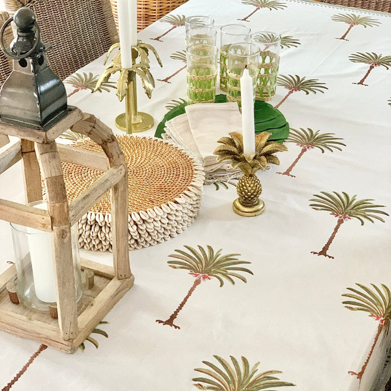 Palm Tree Green Square Tablecloth, 72" Square
