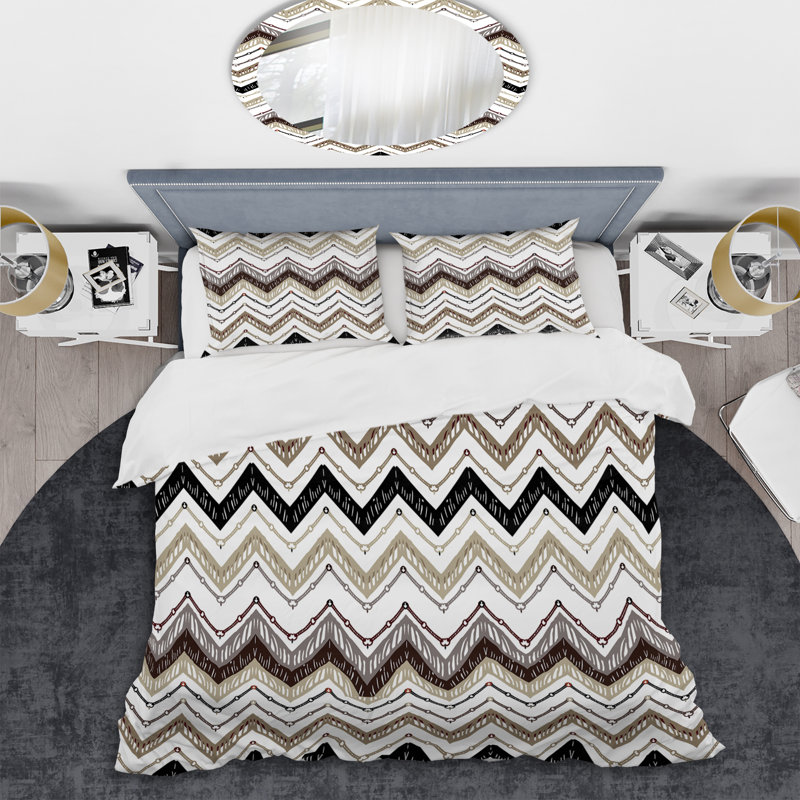 Chevron noir et blanc - Ensemble de housse de couette à motif abstrait - Microfibre de polyester
