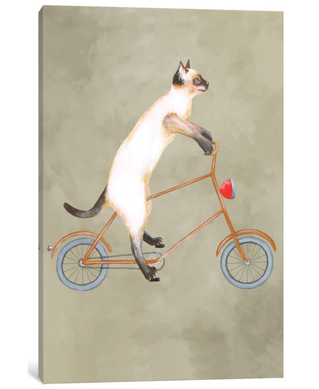 Chat sur vélo par Coco de Paris, reproduction d'art sur toile tendue, H 40 po x l 26 po x P 1,5 po, Pas de tapis