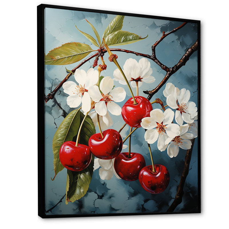 «Chuckling Cherry Charm I», art mural sur toile_105729, Cadre flottant noir, H 32 po x l 24 po x P 1 po