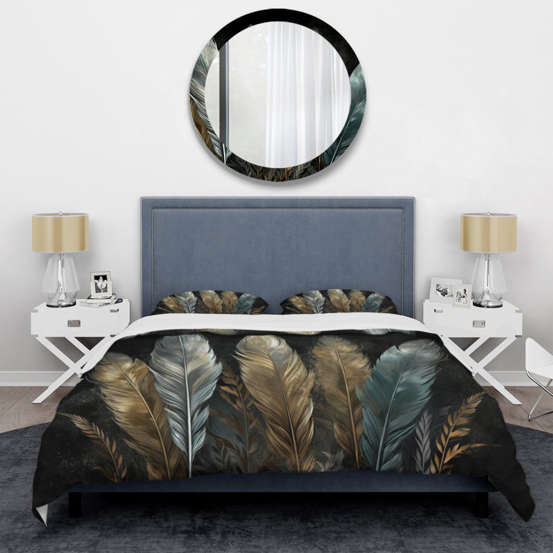 Ensemble de housse de couette en microfibre / polyester Gold Gilded Feathers II Bedding