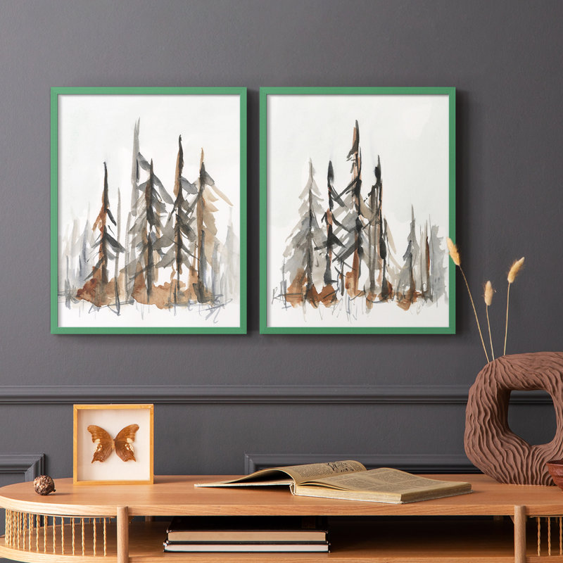 «Rustic Evergreen I», reproduction encadrée de qualité supérieure - prête à être accrochée - aucun clou requis - aucun clou requis