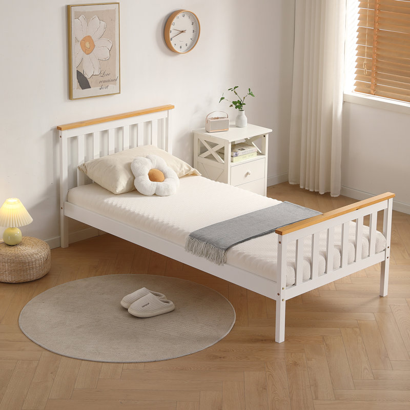 Shane Solid Wood Bed, White/Caramel, Single (3')