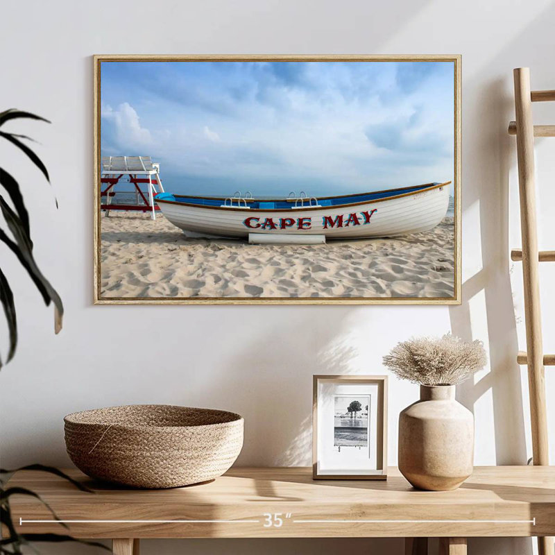 Boat At Cape May, Floating Frame Natural Wood, 13" X 9"