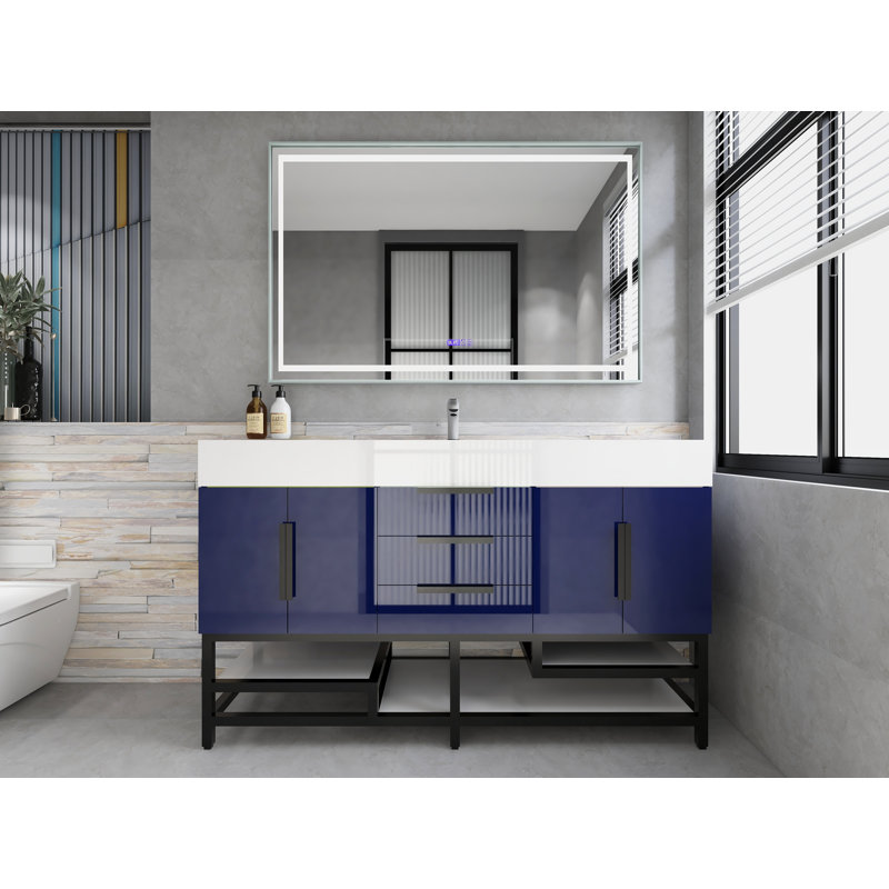 Jessica 60'' Free Standing Single Bathroom Vanity, Navy Blue