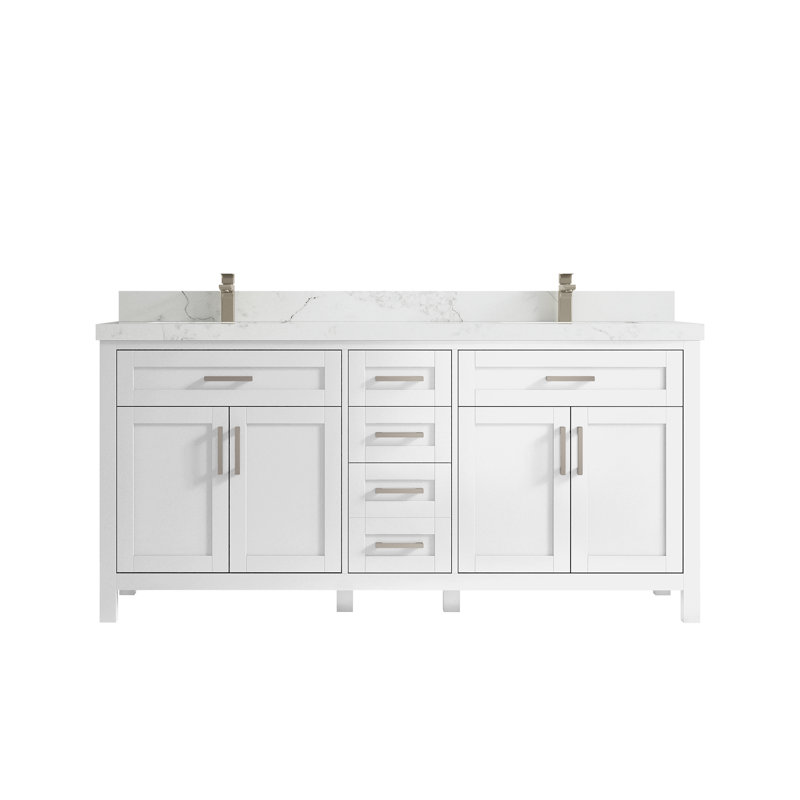 72'' Double Bathroom Vanity with Quartz Top, Calacatta Nuvo