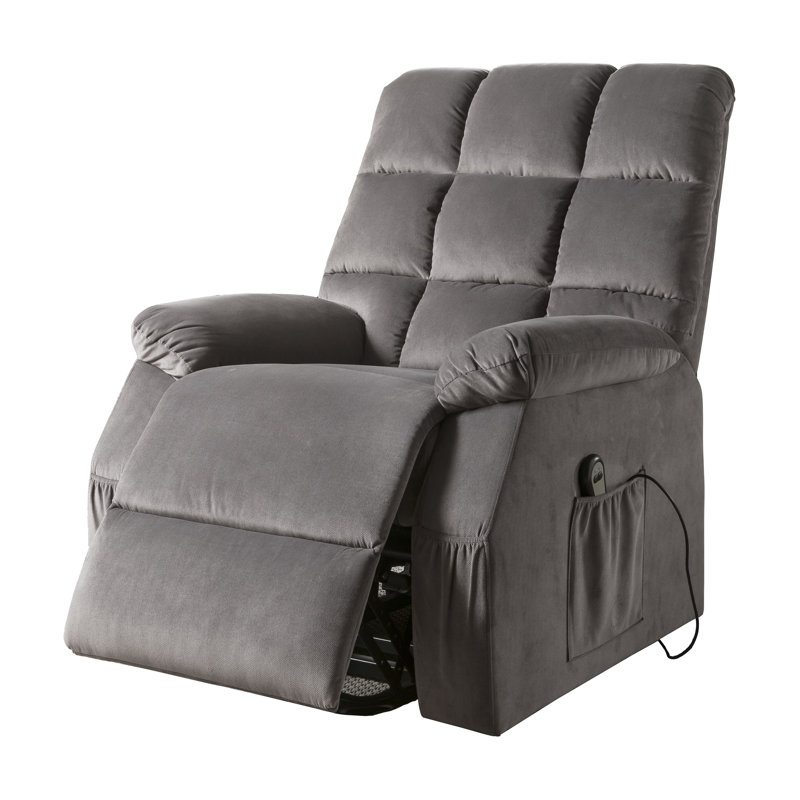 Fenmore Upholstered Heated Massage Chair, Gray Velvet