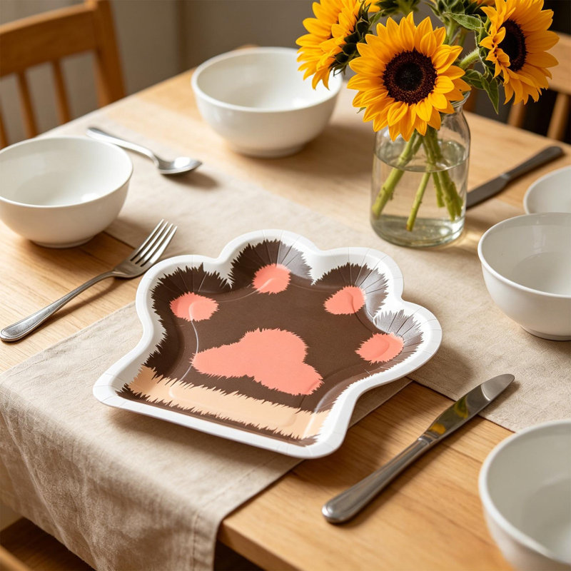 Paquet de 10 assiettes en papier jetables en forme de patte pour la fête d'anniversaire