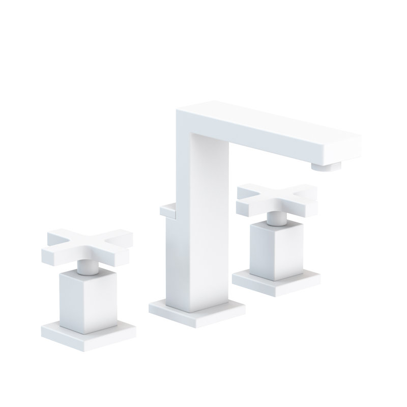 Skylar Widespread Bathroom Faucet with Drain Assembly, Matte White, Cross Handle