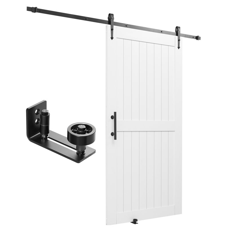 Porte de grange coulissante avec panneau de panneau de fibres à densité moyenne et surface en PVC, 42 po x 84 po