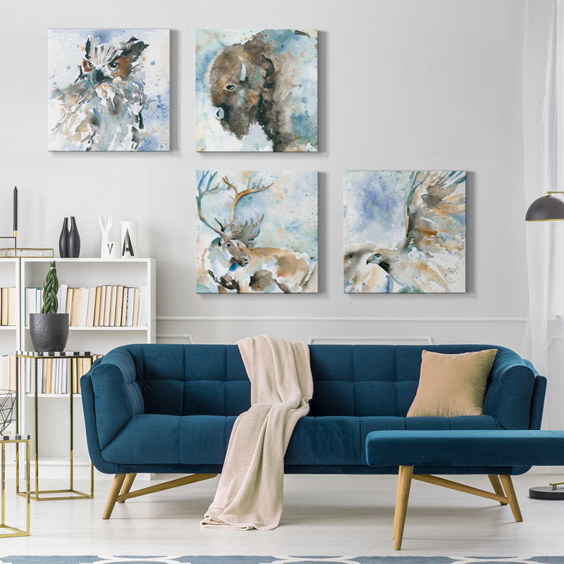 Renditions Gallery - Ensemble de 4 reproductions d'art sur toile encadrées, H 32 po x l 32 po x P 4,5 po