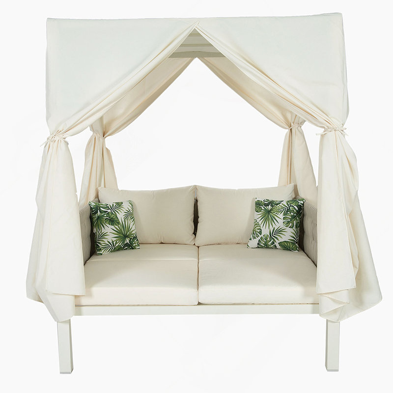 Outdoor Patio Sunbed With Curtains, High Com Fort, Suitable  For Multiple Scenarios, Beige