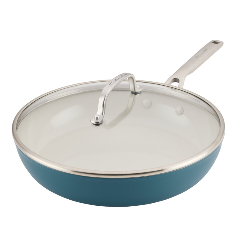 Kitchenaid Hard-Anodized Ceramic Induction Skillet With Lid, 12.25-Inch, Agave, Blue
