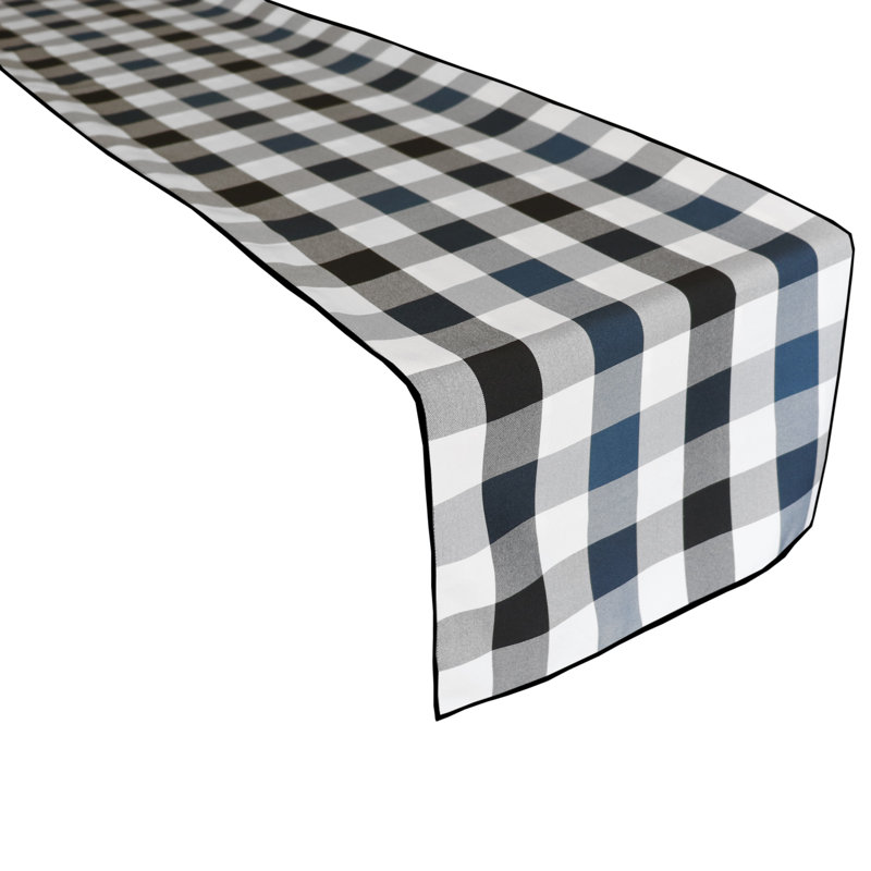 Pande Checkered Table Runner, 108" x 14", Black Navy White