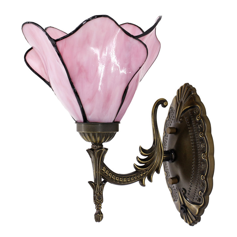 Applique murale Tiffany en verre coloré de style fleur rose 8 x 10,5 x 11 pouces pour chevet dans le couloir