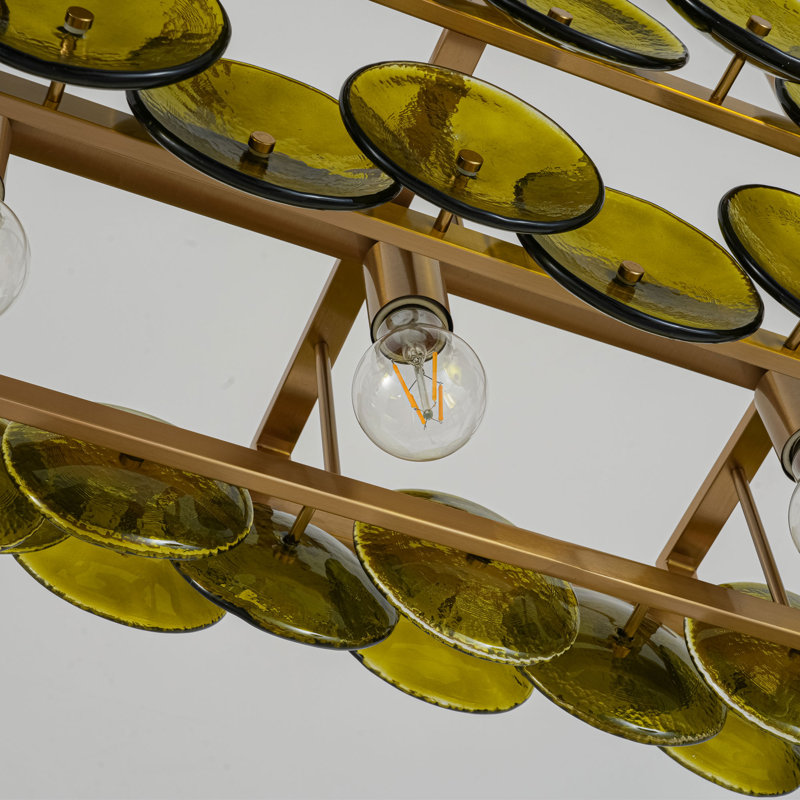 Lustre linéaire en laiton 6 lumières et îlot de cuisine 55 po avec verre vert olive martelé Aaron , Vert olive