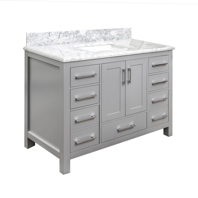 Messina 48 po L x 22 po P 2 portes et 7 tiroirs Meuble-lavabo avec évier simple et Comptoir en Marbre de Carrare