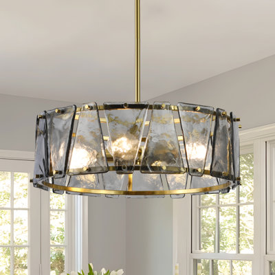 4-Light Modern Drum Chandelier with Texture Glass