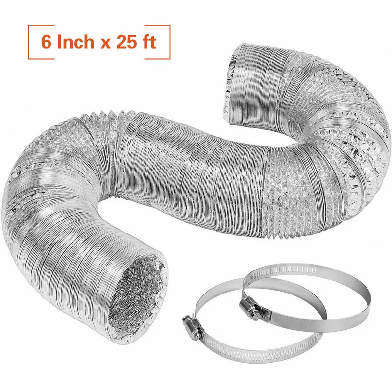 Tuyau flexible en aluminium de 6 pouces pour conduit d'évacuation de CVC, H 6 po x l 6 po x P 295 po