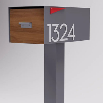 Large Malone Post Mounted Steel Mailbox with Wood-Styled Door