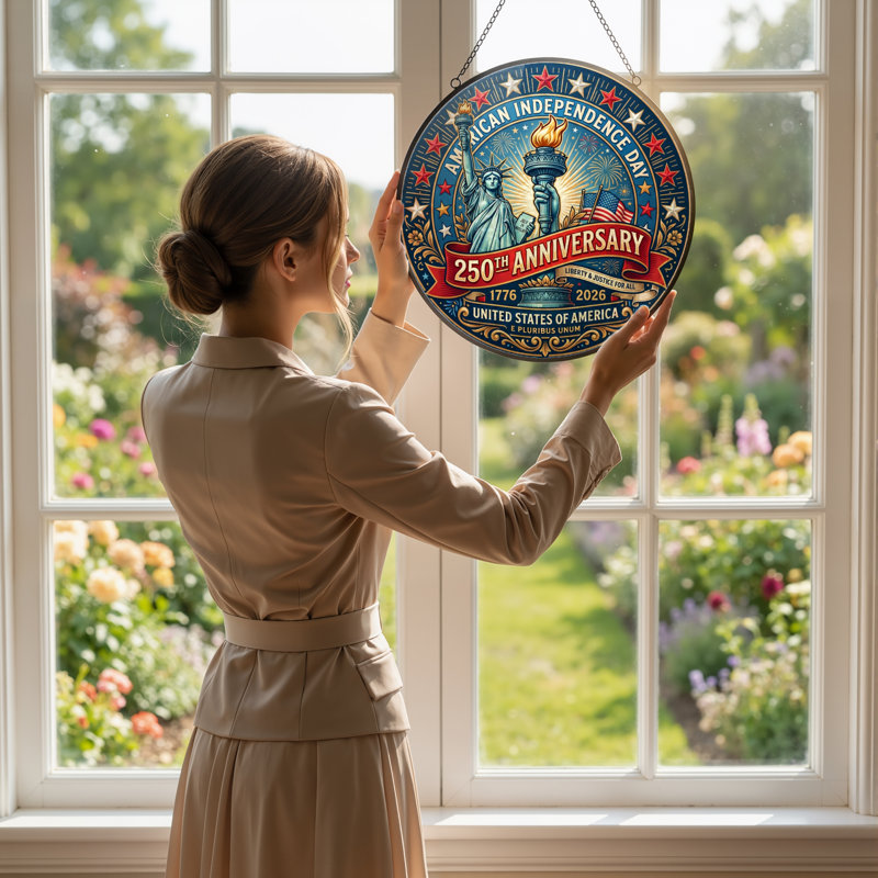 Panneau de fenêtre en verre pour décoration intérieure American Independance USA 250th Anniversary - H 12 po, H 12 po