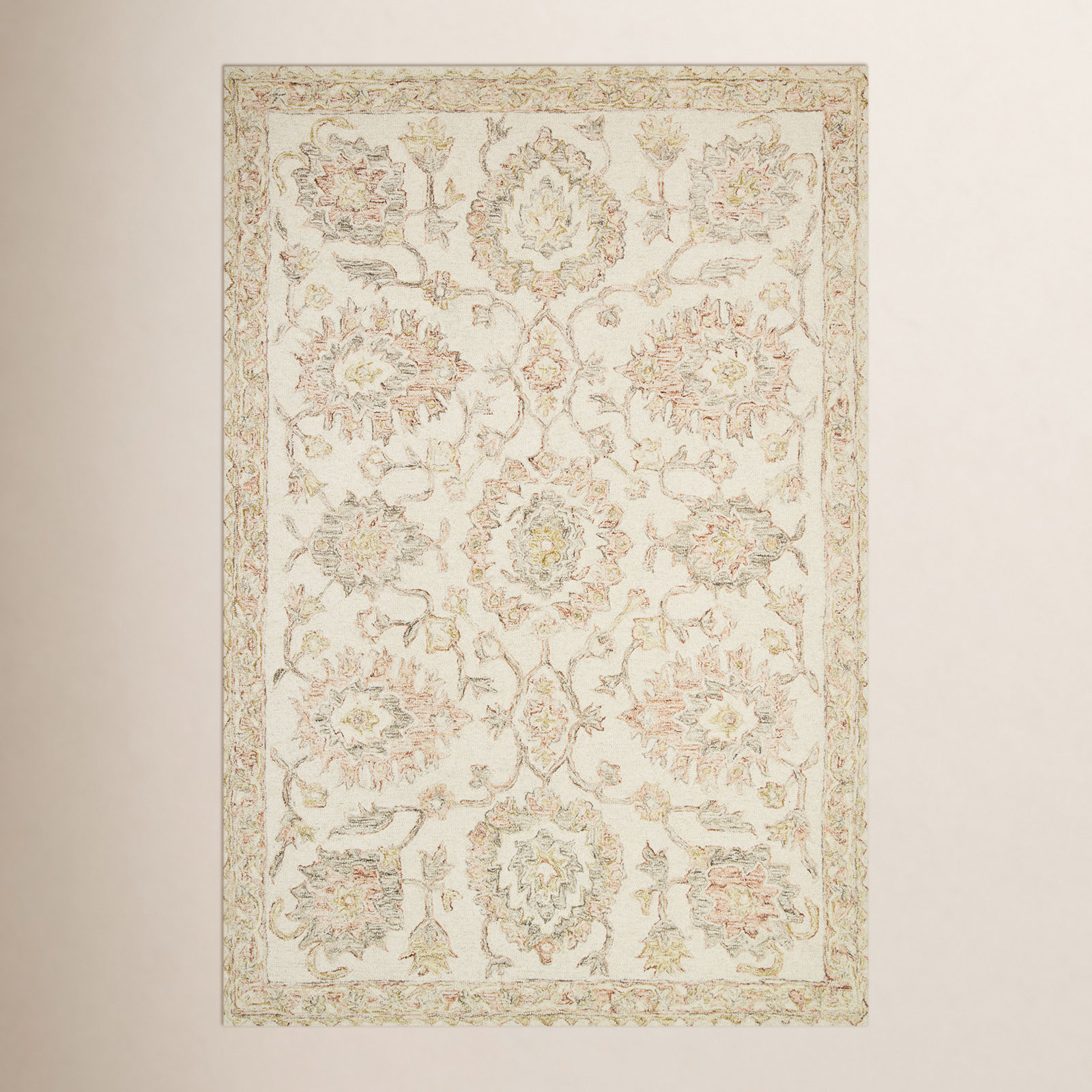 Aden Ivory Blush Hand-Hooked Wool Oriental Rug, Rectangle 3'6" x 5'6"