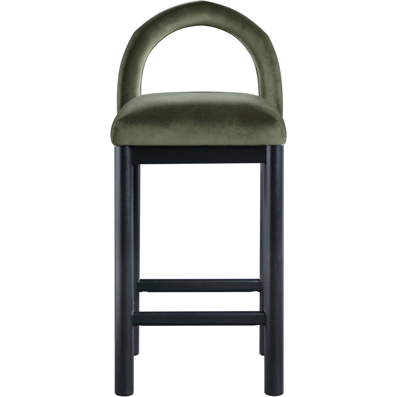Tabouret de comptoir Conrad, Siège en velours vert / structure noire