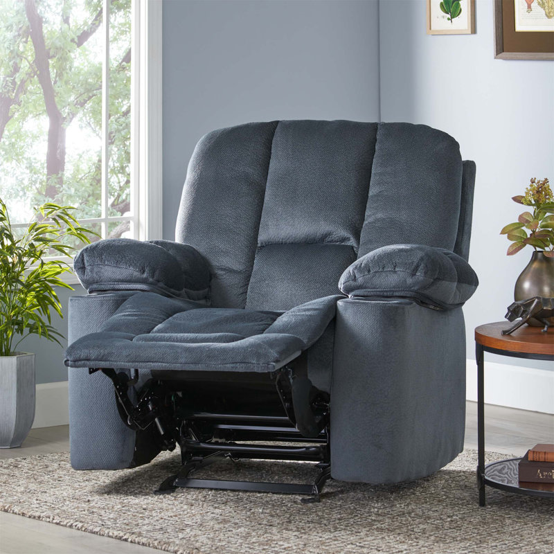Luxueux fauteuil inclinable manuel argenté avec tissu doux pour la peau et deux porte-gobelets