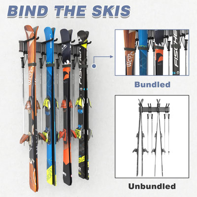 Garage Storage Organization Wall Ski Rack 8 Pairs of Skis Mount Ski Hanger
