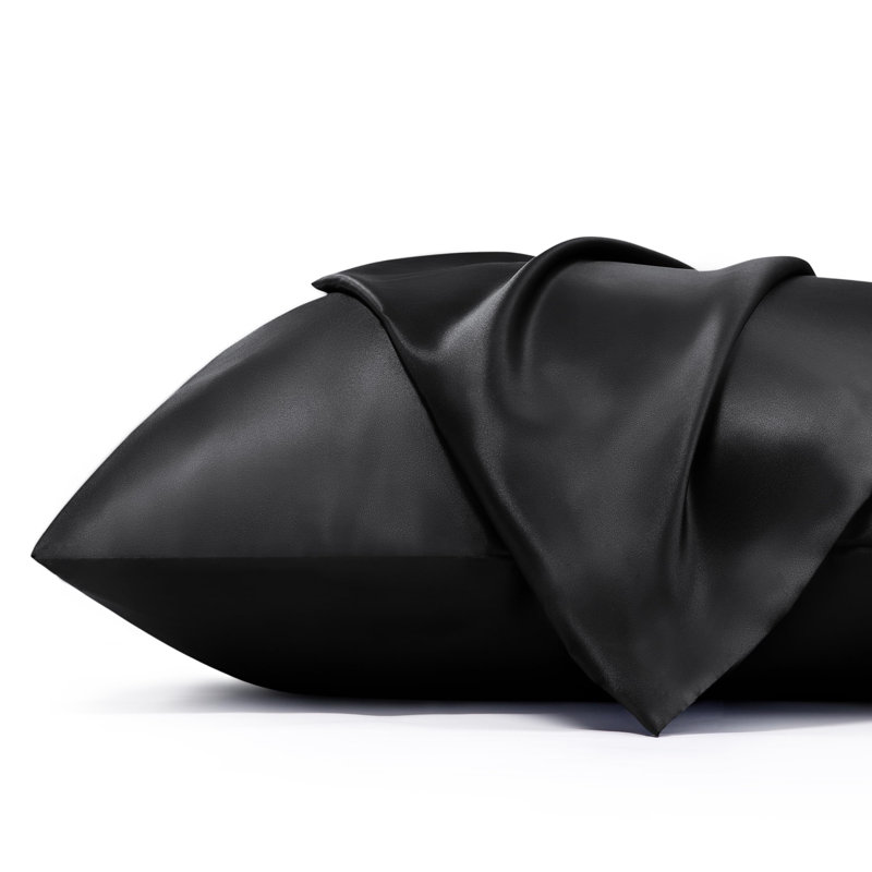 Ensemble de 2 taies d'oreiller en satin, Noir, Taie d'oreiller standard
