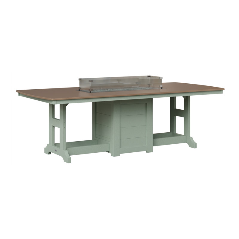 Berlin Gardens Garden Classic 96″ Fire Pit Dining Table, 31" H x 44" W x 96" D, Hammered Top Bronze with Seafoam Base