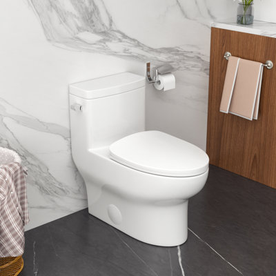 Lordear 1.28 GPF Elongated Comfort Height Chair Height Floor Mounted One-Piece Toilet with Seat Included
