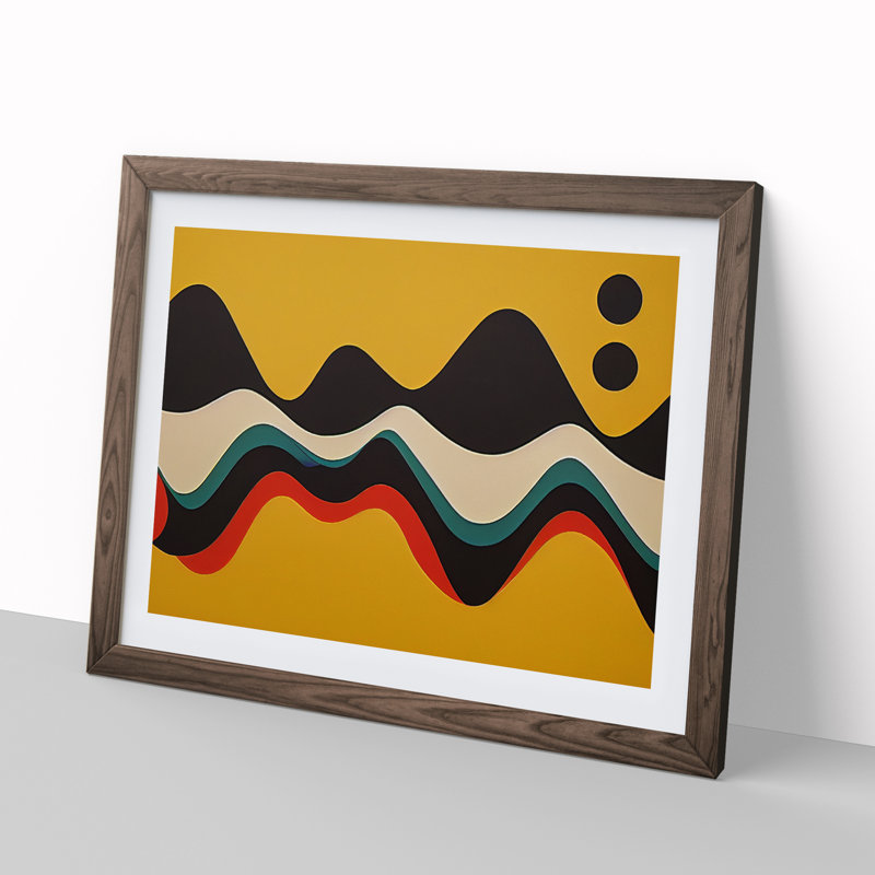 Scandinavian Soundwave Abstract 1 Piece Single Picture Frame Painting, 46cm H x 64cm W x 2cm D, Walnut