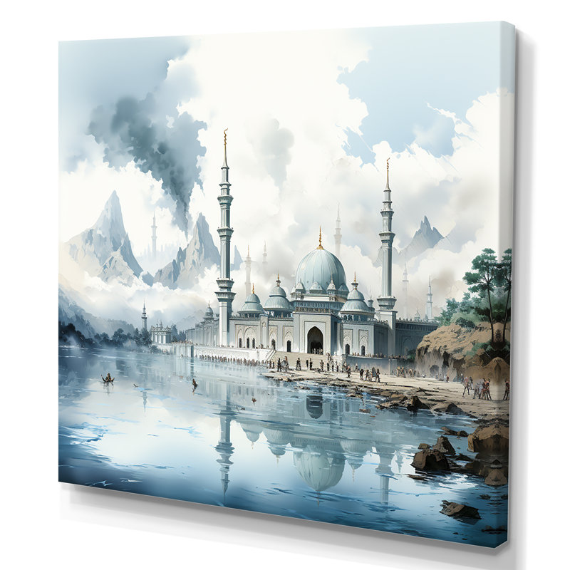 «Mosquée blanche et bleue» - Art mural, Toile tendue, 30" H x 30" W