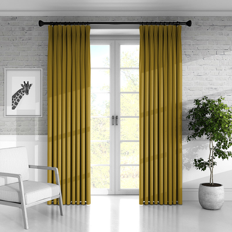 Plush Room Darkening Pinch Pleat Single Curtain Panel, Curry Yellow, 20" W x 108" L
